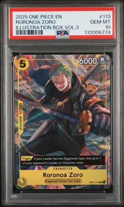 2025 ONE PIECE PROMOS ILLUSTRATION BOX VOL.3 #113 RORONOA ZORO PSA 10 - Image 1