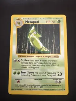 Pokemon TCG Metapod 54/102 Base Set Shadowless Regular WOTC Card LP - Image 1