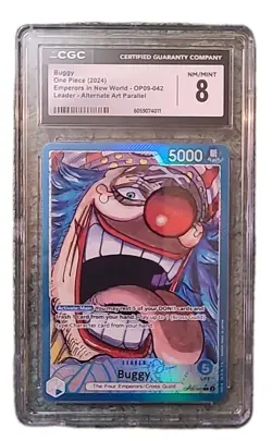 One Piece TCG Buggy OP09-042 Alt Art CGC 8 Emperors in the New World Leader Card - Image 1