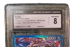 One Piece TCG Buggy OP09-042 Alt Art CGC 8 Emperors in the New World Leader Card - Image 3
