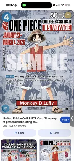 One Piece Monkey.D.Luffy US College Basketball Promo Card PRESALE - Image 1