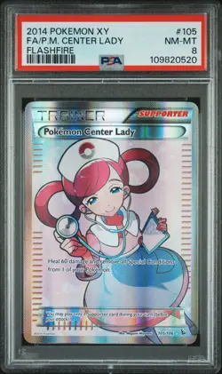 2014 Pokemon XY Flashfire #105 POKEMON CENTER LADY Full Art Holo Rare PSA 8 Card - Image 1