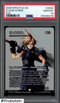 2025 MTG FINAL FANTASY THROUGH THE AGES #0042 CLOUD STRIFE FOIL PSA 10 GEM MINT - Image 1