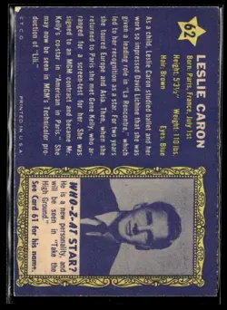 1953 Topps Who-Z-at Stars Leslie Caron VG Set Break #62 - Image 2