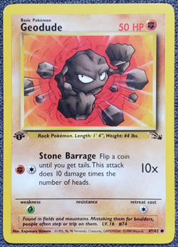 1st Edition Geodude - Fossil - #47/62 - Vintage Pokemon Card 1999 - Image 1