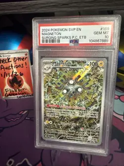 2024 POKEMON SURGING SPARKS POKEMON CENTER ETB PROMO SVP #159 MAGNETON PSA 10 - Image 1