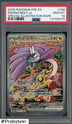 2025 Pokemon PRE EN Special Illustration Rare 166 Raging Bolt Ex PSA 10 GEM MINT - Image 1