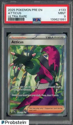 2025 Pokemon Pre EN #133 Atticus Ultra Rare PSA 9 MINT - Image 1