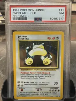 Pokemon TCG Snorlax Jungle 11/64 Holo Unlimited Holo Rare NO SYMBOL PSA 7 WOTC - Image 1