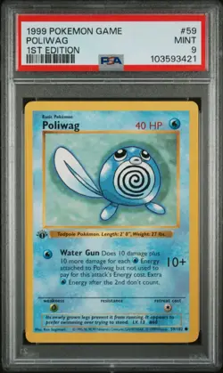 1999 Pokemon Poliwag 1st Edition Base Set #59 /102 Shadowless PSA 9 - Image 1