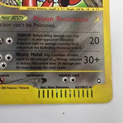 Pokemon Scizor Holo Rare Card 2002 H21/H32 Nintendo TCG Collectible T4408 - Image 4