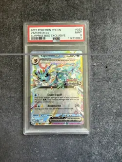 Pokemon TCG Prismatic Evolutions Vaporeon EX 23/131 Stamped Promo Card PSA 9 - Image 1
