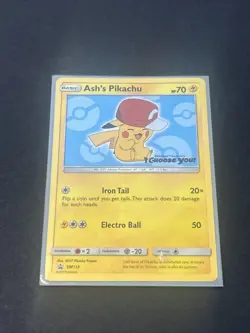 Pokemon TCG Pikachu SM113 Ash's Pokemon TCG Promo Card Mp - Image 1