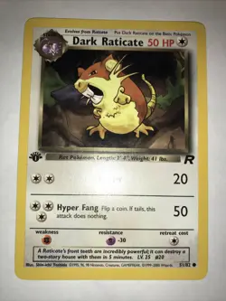 Pokemon TCG Dark Raticate 51/82 Team Rocket 1st Edition Common WOTC - Image 1