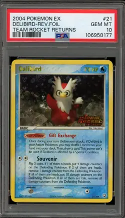 Pokemon Delibird EX Team Rocket Returns Reverse Holo Rare #21 PSA 10 Gem Mint - Image 1