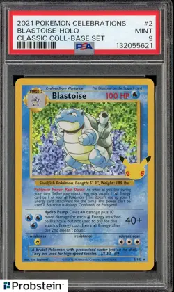 2021 Pokemon Celebrations Classic Coll Base Set #2 Blastoise Holo PSA 9 - Image 1