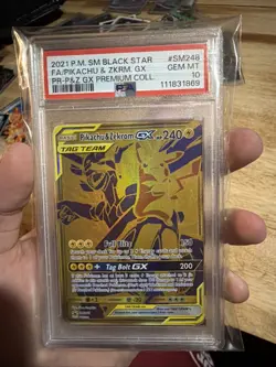 2021 POKEMON SM BLACK STAR PROMO #SM248 FULL ART/PIKACHU & ZEKROM GX PSA 10 - Image 1