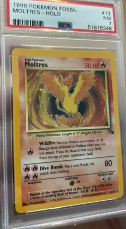 Moltres Fossil Holo Unlimited Holo Rare 12/62 Pokemon TCG PSA 7 and PSA 8 Mew - Image 1