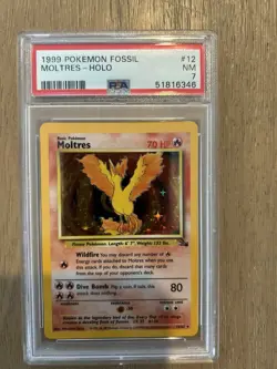 Moltres Fossil Holo Unlimited Holo Rare 12/62 Pokemon TCG PSA 7 and PSA 8 Mew - Image 2