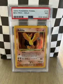 Moltres Fossil Holo Unlimited Holo Rare 12/62 Pokemon TCG PSA 7 and PSA 8 Mew - Image 3