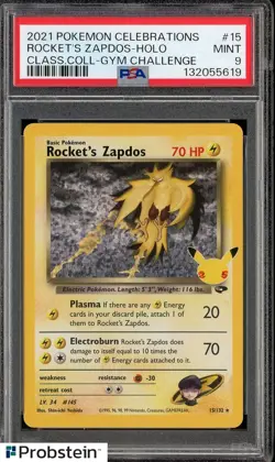 2021 Pokemon Celebrations Class. Gym Challenge #15 Rocket's Zapdos Holo PSA 9 - Image 1