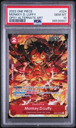 2022 One Piece Card Game Romance Dawn #OP01 Monkey.D.Luffy ALT ART SR PSA 10 - Image 1