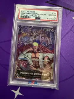 2023 One Piece OP04 English Donquixote Doflamingo Leader Alt Art PSA 10 Card TCG - Image 1