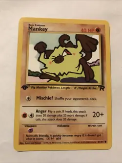 Pokemon TCG Team Rocket 1st Edition Regular Finish Mankey 61/82 NM Card - Image 1