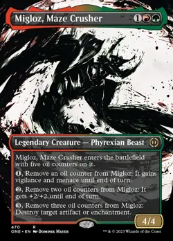 Migloz, Maze Crusher (Borderless Ichor Step-and-Compleat Foil) [Phyrexia: All - Image 1