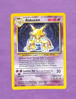 Pokemon TCG Alakazam Base Set Holo Card 1/102 Unlimited Holo Rare, LP/MP - Image 1