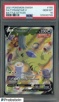 2021 Pokemon SWSH Battle Styles #155 Tyranitar V Fa PSA 10 GEM MINT - Image 1