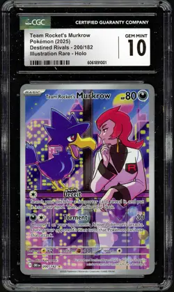 POKEMON DESTINED RIVALS TEAM ROCKET'S MURKROW 200/182 ILLUSTRATION RARE CGC 10 - Image 1