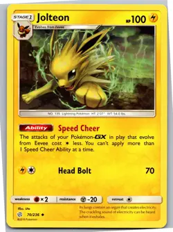 Jolteon - SM - Cosmic Eclipse 70/236 - Uncommon - NM Pokemon TCG - Image 1