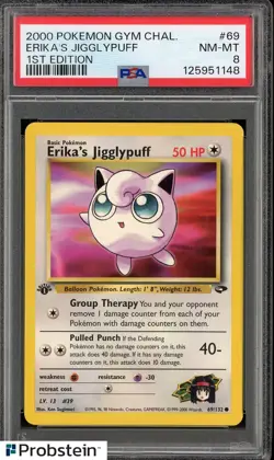 2000 Pokemon Gym Challenge #69 Erika's Jigglypuff 1st Edition PSA 8 NM-MT - Image 1