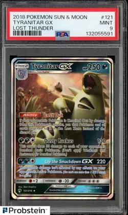 2018 Pokemon Sun & Moon Lost Thunder #121 Tyranitar Gx PSA 9 MINT - Image 1