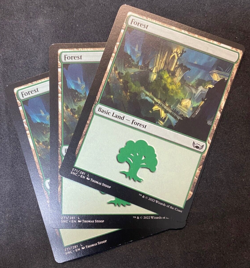 3 Miscut New Capenna Basic Forests - MTG - Misprint Alignment Dot - Image 1