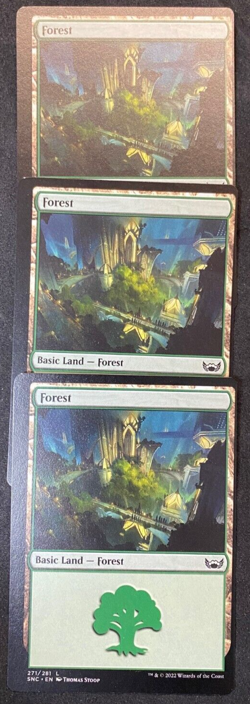 3 Miscut New Capenna Basic Forests - MTG - Misprint Alignment Dot - Image 2