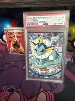 2000 Topps Pokemon TV Animation Edition Series 3 Non Holo #134 Vaporeon PSA 9 - Image 1