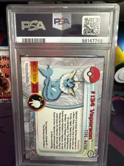 2000 Topps Pokemon TV Animation Edition Series 3 Non Holo #134 Vaporeon PSA 9 - Image 3
