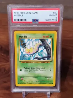 1999 Pokemon Game Base Set Unlimited Weedle #69 PSA 8 NM-MT - Image 1