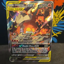 Pokemon Reshiram & Charizard GX 270 HP TAG TEAM Full Art Holo Promo SM201 Card - Image 1