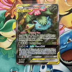 Pokemon TCG Venusaur & Snivy GX SM229 Alternative Art Tag Team Promo Card NM/M - Image 1