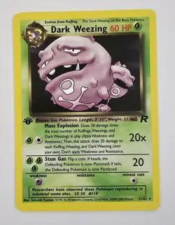 Pokemon Dark Weezing TCG Non-Holo Card 31/82 1st Edition NM 2000 - Image 1