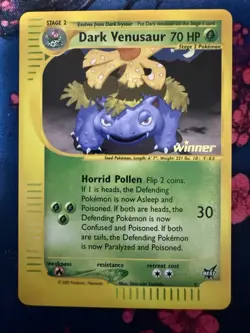 Pokemon Card TCG Dark Venusaur #7 Winner Stamp Best of Game Promo Card TCG NM - Image 1
