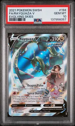 2021 Pokemon Sword & Shield Evolving Skies Rayquaza V Fa PSA 10 #194/203 - Image 1