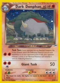 Pokemon Dark Donphan 3/105 Neo Discovery Holo Rare Near Mint - Image 1