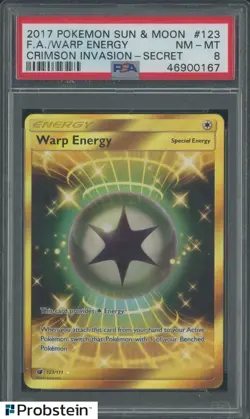 2017 Pokemon S & M Crimson Invasion Secret #123 Warp Energy FA PSA 8 NM-MT - Image 1