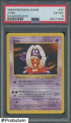 1999 Pokemon Game Shadowless #31 Jynx PSA 6 EX-MT - Image 1
