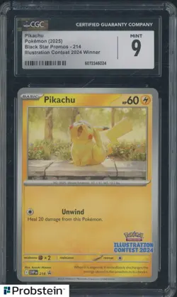 2025 Pokemon Black Star Promos #214 Illustration Winner Pikachu CGC 9 MINT - Image 1