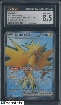 2023 Pokemon Scarlet Violet #192/165 Zapdos Ex UR Holo CGC 8.5 NM-MT+ - Image 1
